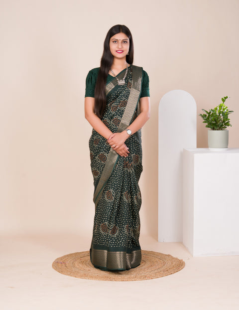 KcPc New Beautiful  Cotton silk Ajrakh style With Ajrakh HandPrint Work Saree STL