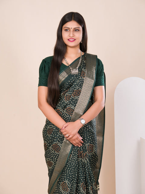 KcPc New Beautiful  Cotton silk Ajrakh style With Ajrakh HandPrint Work Saree STL