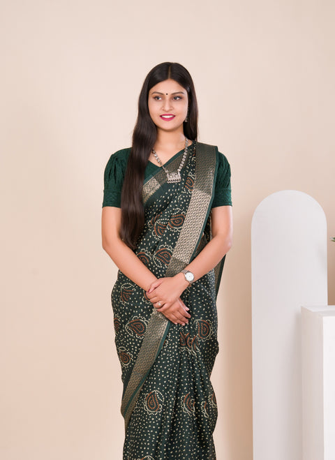 KcPc New Beautiful  Cotton silk Ajrakh style With Ajrakh HandPrint Work Saree STL