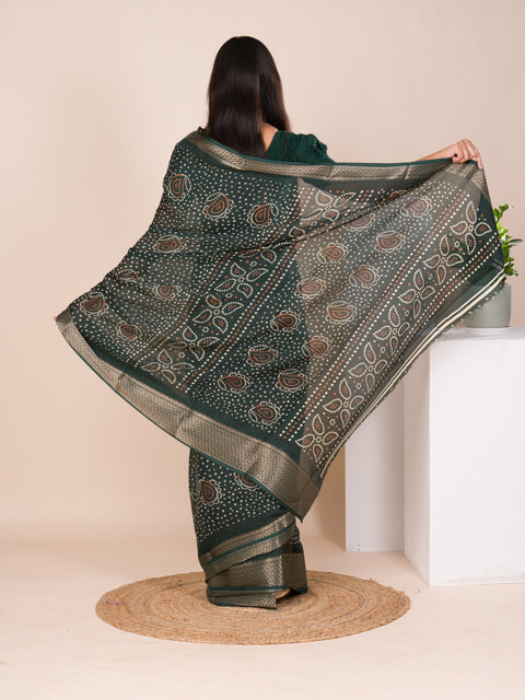 KcPc New Beautiful  Cotton silk Ajrakh style With Ajrakh HandPrint Work Saree STL