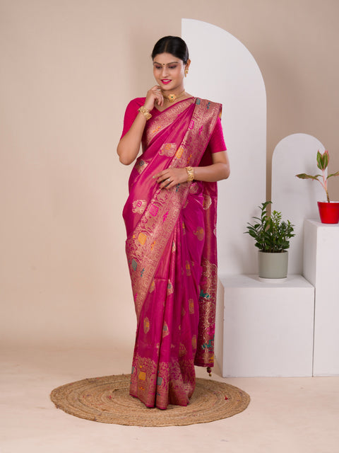 KcPc New Tussar Silk Banarasi style With Meenakari weaving Saree DC