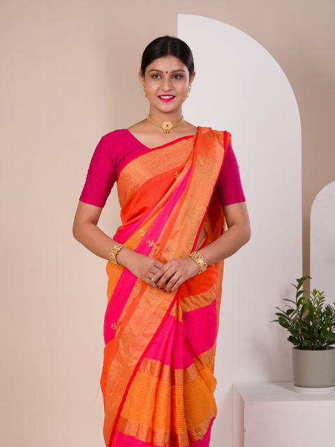KcPc Pure Doria with zari design peacock design saree  Rani Orange