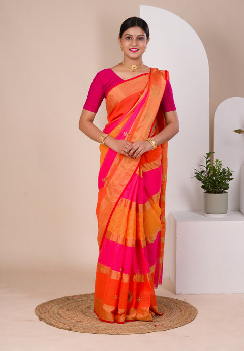 KcPc Pure Doria with zari design peacock design saree  Rani Orange