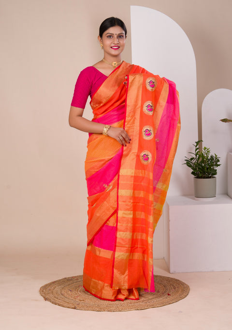 KcPc Pure Doria with zari design peacock design saree  Rani Orange
