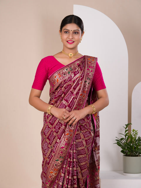 KcPc Latest Upada Silk Bandhani Ghatchola Meenakari Banarasi Saree  SWA