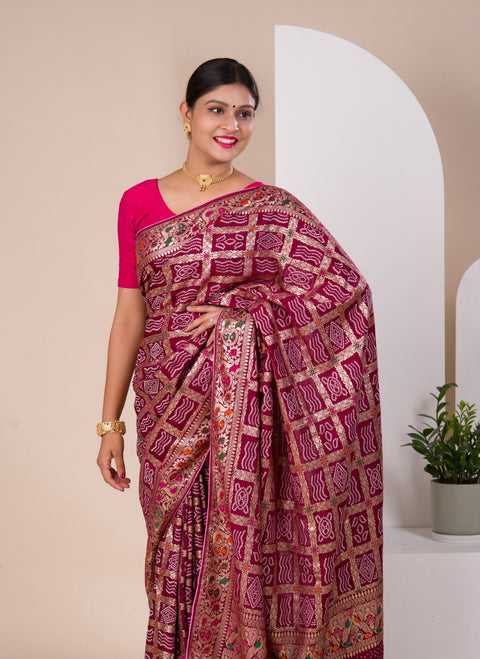 KcPc Latest Upada Silk Bandhani Ghatchola Meenakari Banarasi Saree  SWA