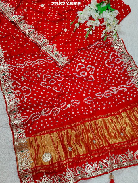 KcPc New Modal Silk Bandhani Style With Gotapatti  Work Saree  AMT