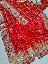 KcPc Pure Gaji Silk Bandhani Gharchola sareesRedAMT