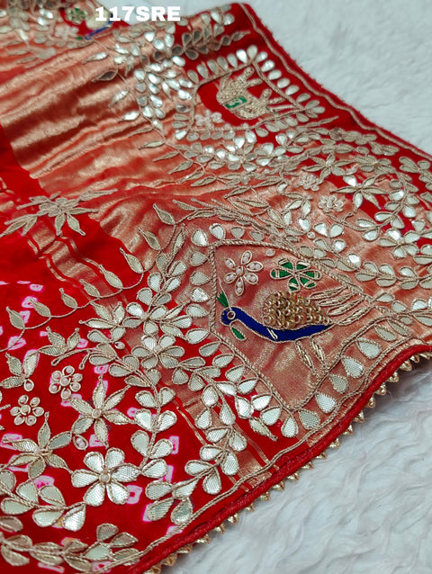 KcPc Pure Gaji Silk Bandhani Gharchola sarees  Red