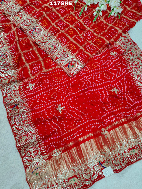 KcPc Pure Gaji Silk Bandhani Gharchola sarees  Red