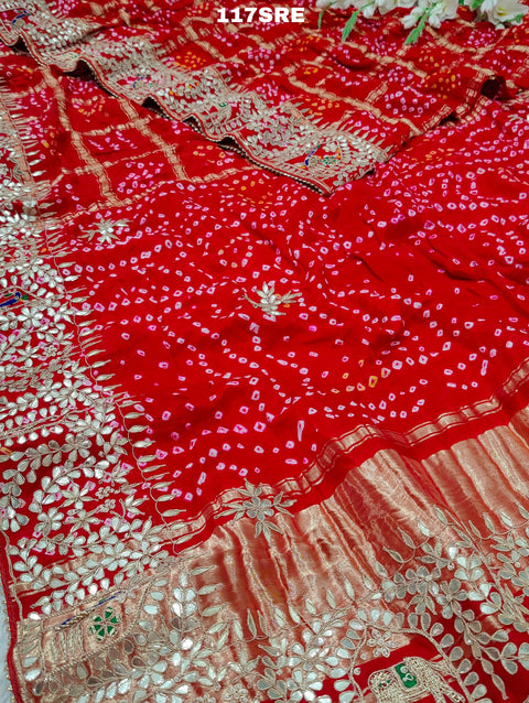 KcPc Pure Gaji Silk Bandhani Gharchola sarees  Red