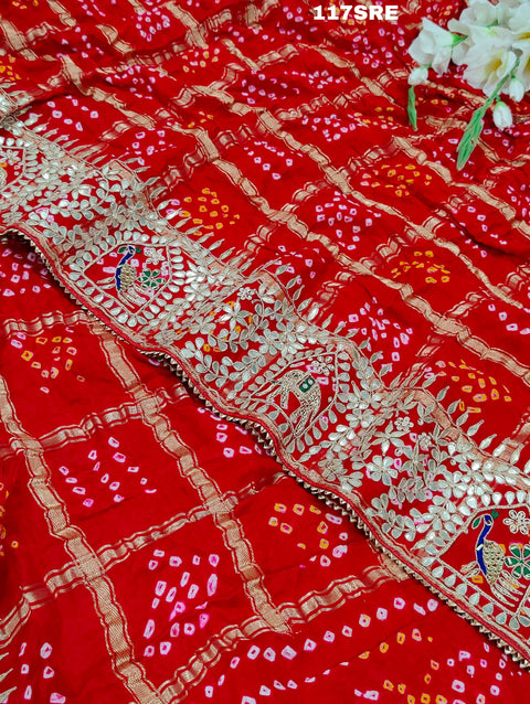 KcPc Pure Gaji Silk Bandhani Gharchola sarees  Red