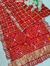 KcPc Latest Pure Gaji Silk Bandhani Ghatchola Gotapatti Saree amt Red