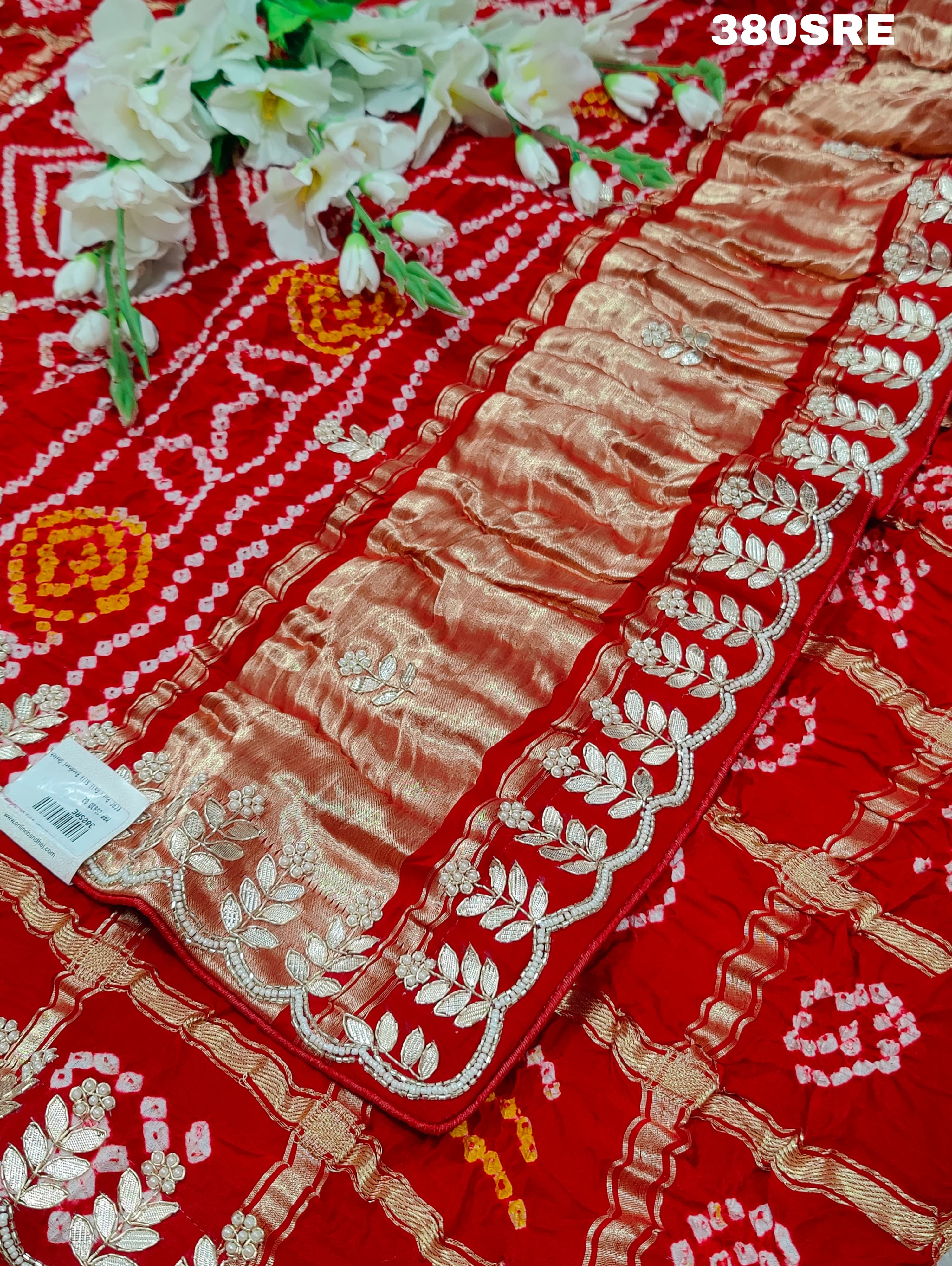 KcPc Latest Pure Gaji Silk Bandhani Ghatchola Gotapatti Saree amt Red