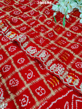 KcPc Latest Pure Gaji Silk Bandhani Ghatchola Gotapatti Saree amt Red