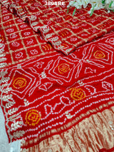 KcPc Latest Pure Gaji Silk Bandhani Ghatchola Gotapatti Saree amt Red