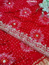KcPc Pure Gaji Silk Bandhani Ghatchola Gotapatti SareeAMT Red