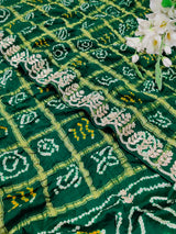 Agreen pure gaji silk saree with bandhani and gotapatti