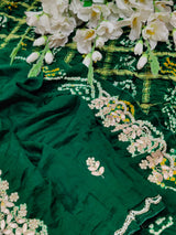 Agreen pure gaji silk saree with bandhani and gotapatti