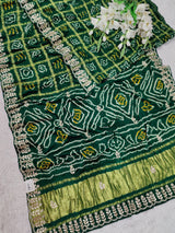 Agreen pure gaji silk saree with bandhani and gotapatti