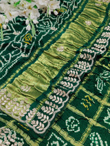 Agreen pure gaji silk saree with bandhani and gotapatti