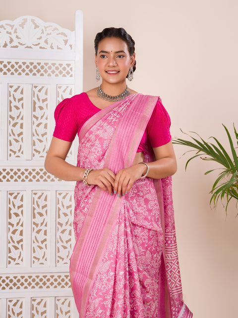 KcPc New Batik Sanganeri Print Banarasi Border Saree STL