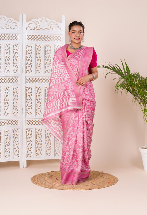 KcPc New Batik Sanganeri Print Banarasi Border Saree STL