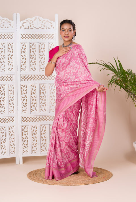 KcPc New Batik Sanganeri Print Banarasi Border Saree STL