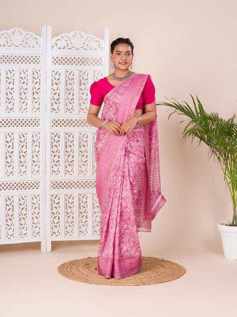 KcPc New Batik Sanganeri Print Banarasi Border Saree STL