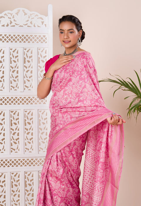 KcPc New Batik Sanganeri Print Banarasi Border Saree STL