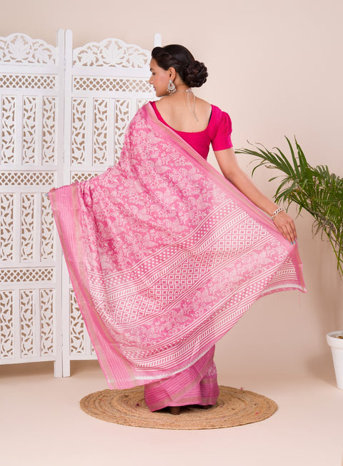 KcPc New Batik Sanganeri Print Banarasi Border Saree STL