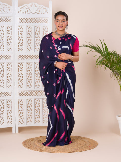 KcPc Latest Jaipuri Traditional Chinon  Bandhani Saree  Navy Blue