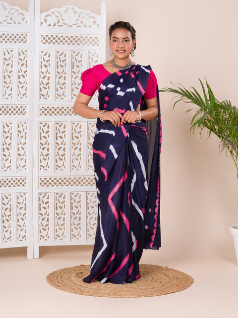 KcPc Latest Jaipuri Traditional Chinon  Bandhani Saree  Navy Blue