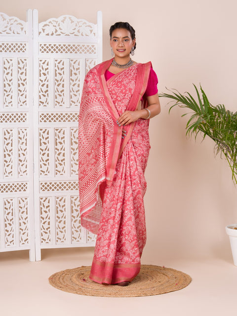 KcPc Special Batik Sanganeri Print Banarasi Border Saree STL