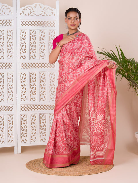 KcPc Special Batik Sanganeri Print Banarasi Border Saree STL