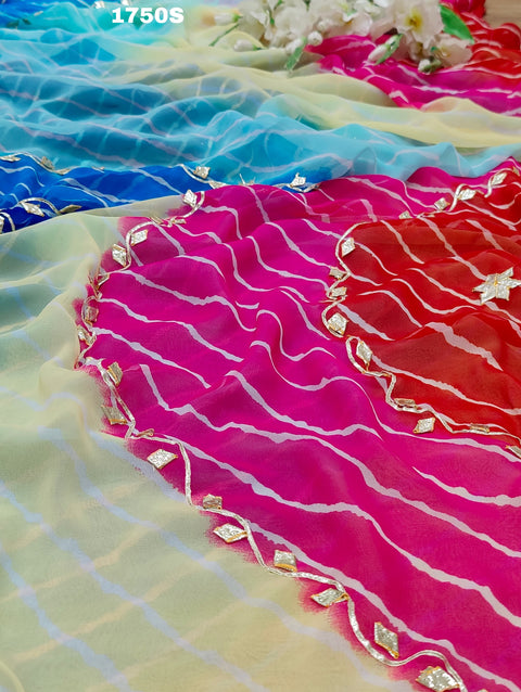 KcPc New Launch Georgette Multicolour Jaipuri Gotapatti Leheriya Saree MHS