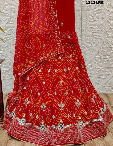 KcPc Georgette Bandhani Print Cutdana And Stone Work Lehenga  RTK