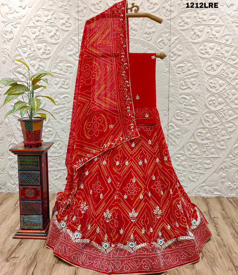 KcPc Georgette Bandhani Print Cutdana And Stone Work Lehenga  RTK