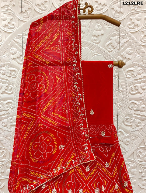KcPc Georgette Bandhani Print Cutdana And Stone Work Lehenga  RTK