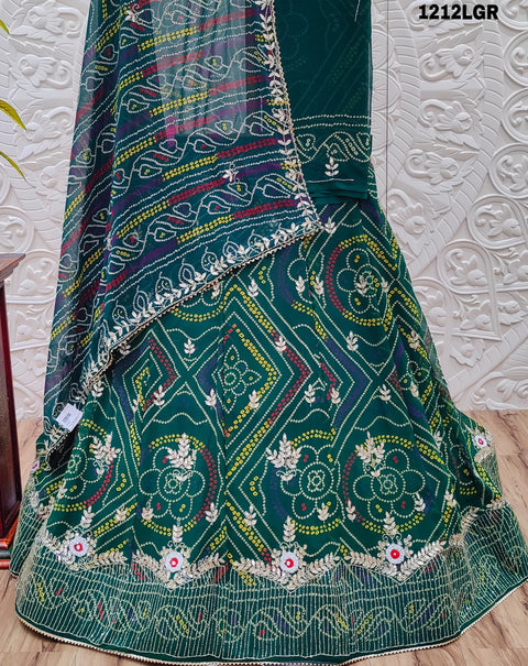 KcPc Pure Georgette Bandhani Print Cutdana And Stone Work Lehenga RTK