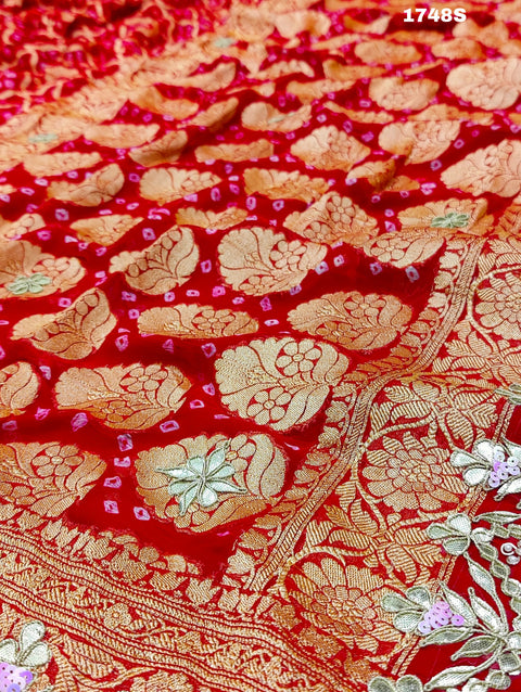 KcPc New Arrival Khaddi Georgette Neemzari Bandhej Gotapatti Work Saree AMT