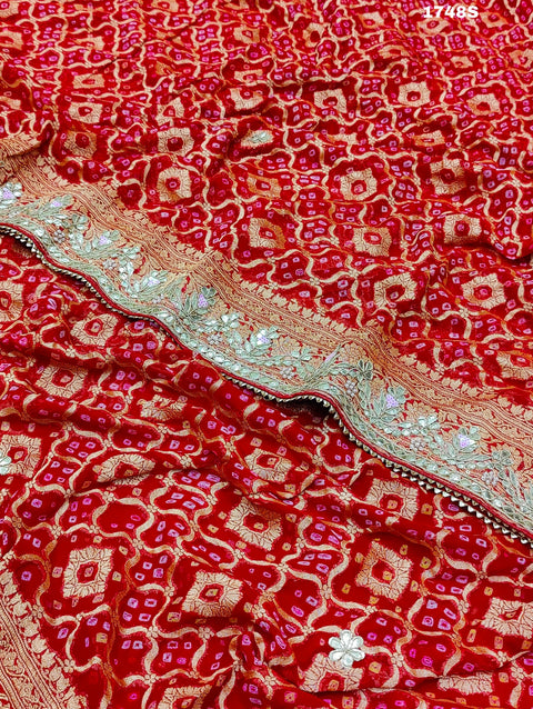 KcPc New Arrival Khaddi Georgette Neemzari Bandhej Gotapatti Work Saree AMT
