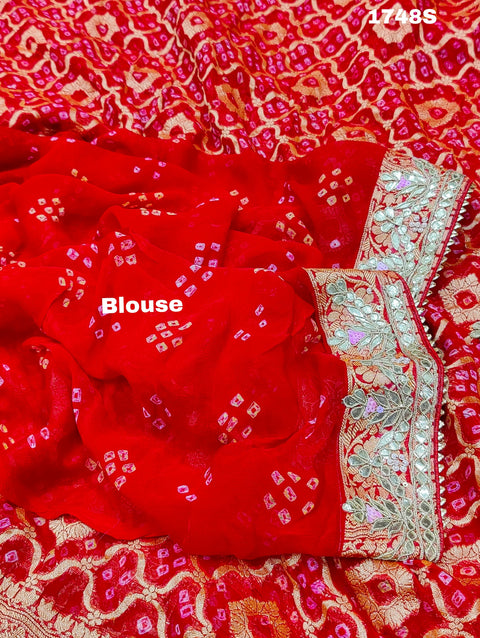 KcPc New Arrival Khaddi Georgette Neemzari Bandhej Gotapatti Work Saree AMT