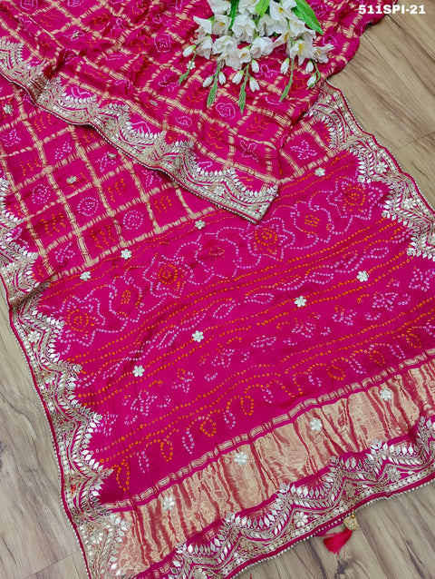  beautiful saree is made of soft Pure Gaji Silk with a traditional Bandhani style design