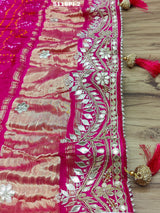  beautiful saree is made of soft Pure Gaji Silk with a traditional Bandhani style design
