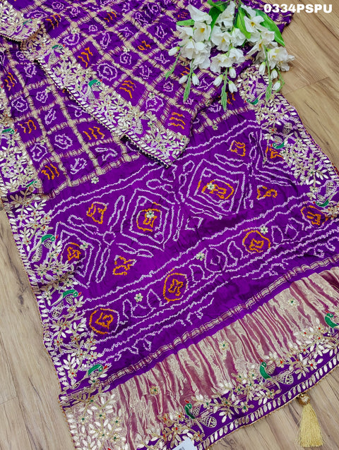KcPc Pure Gaji Silk Bandhani Ghatchola Heavy Gotapatti Work Saree BT  Purple