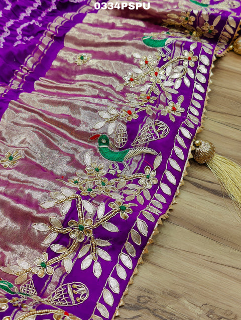 KcPc Pure Gaji Silk Bandhani Ghatchola Heavy Gotapatti Work Saree BT  Purple