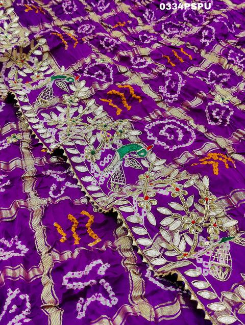 KcPc Pure Gaji Silk Bandhani Ghatchola Heavy Gotapatti Work Saree BT  Purple