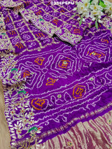 KcPc Pure Gaji Silk Bandhani Ghatchola Heavy Gotapatti Work Saree BTUPurple