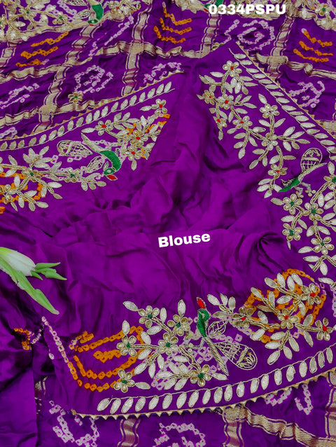 KcPc Pure Gaji Silk Bandhani Ghatchola Heavy Gotapatti Work Saree BT  Purple
